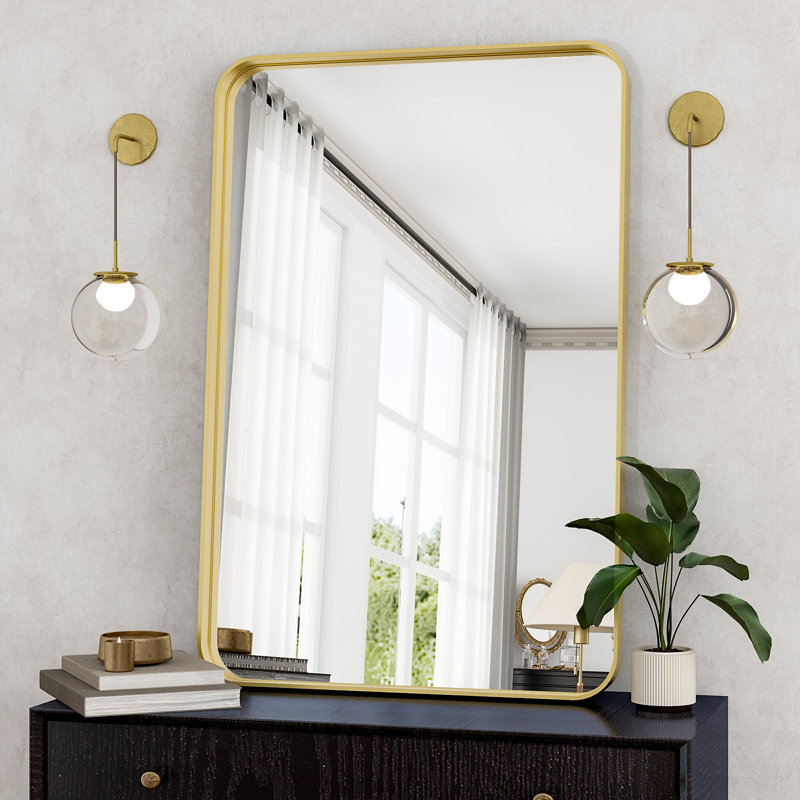Metal Rectangle Mirror, 35.43" x 23.62", Gold