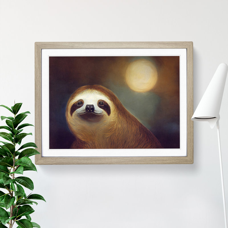 Cute Sloth Vol.2 - Framed Print, 46cm H x 64cm W x 2cm D, Oak
