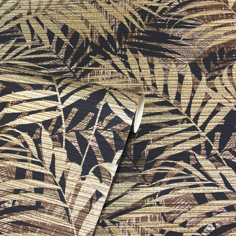 Abrew Palm 3.28m x 5.3cm Metallic Finish Wallpaper Roll