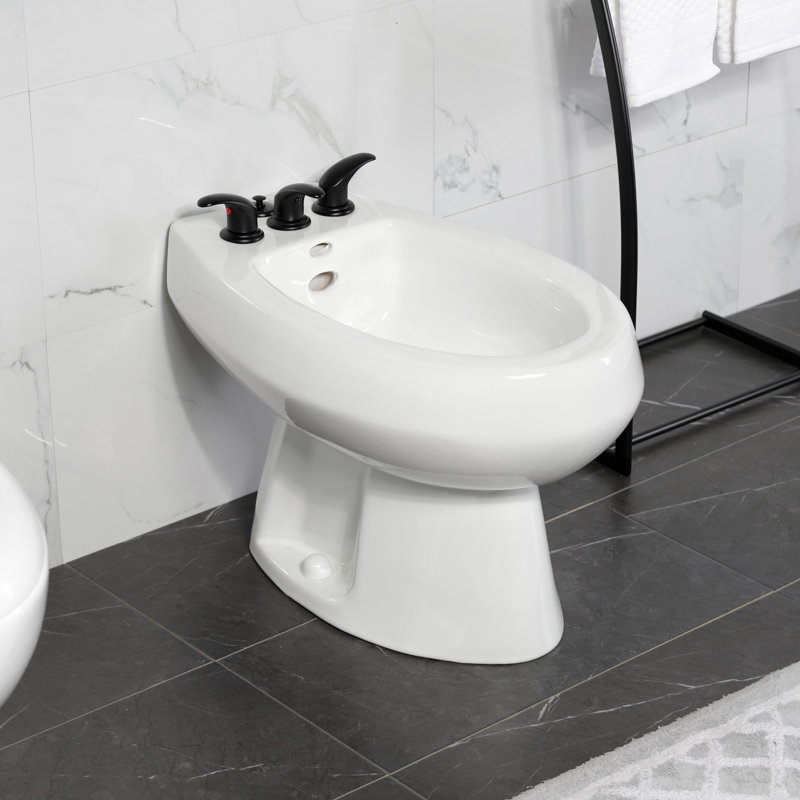 Kingston Brass Legacy Three-Handle Deck Mount Bidet Faucet with Brass Pop-Up, Matte Black