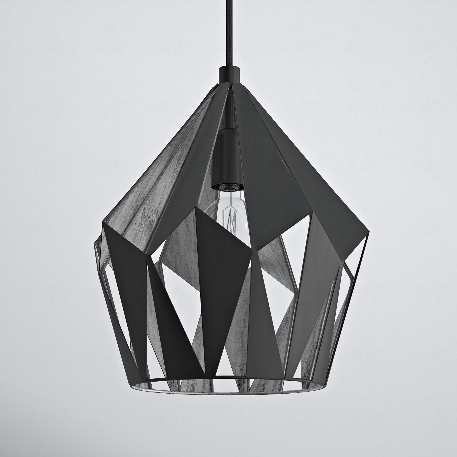 Hendry Single Light Metal Pendant, Black/Silver, 72" H x 15.12" W x 15.12" D
