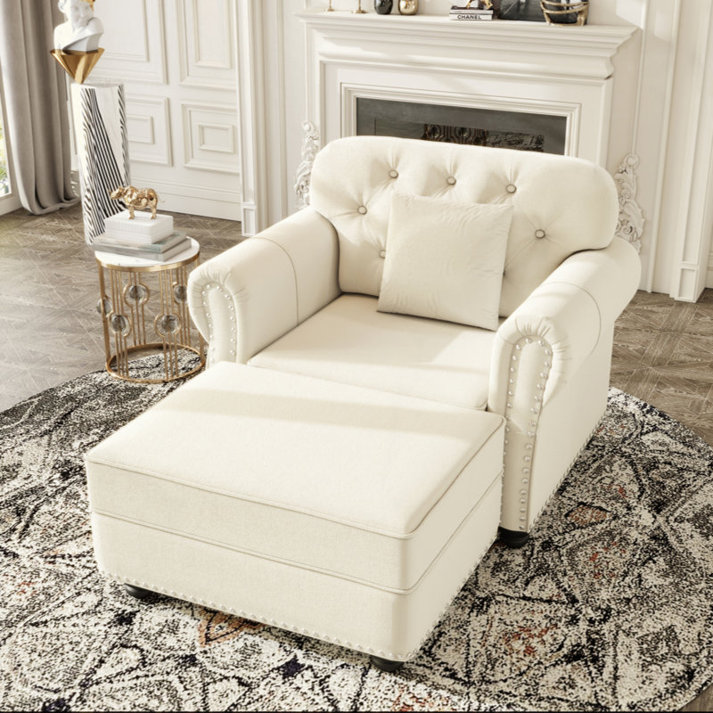 Canapé Chesterfield rembourré en velours avec garniture cloutée et accoudoirs roulés, canapé de style Mid-Century moderne capitonné, comprend 1 oreiller