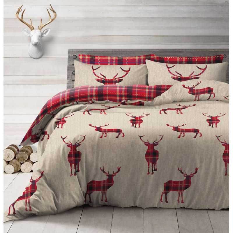 Rasheema Duvet Set, King - 2 Standard Pillowcases, Natural, Classic Stag Check