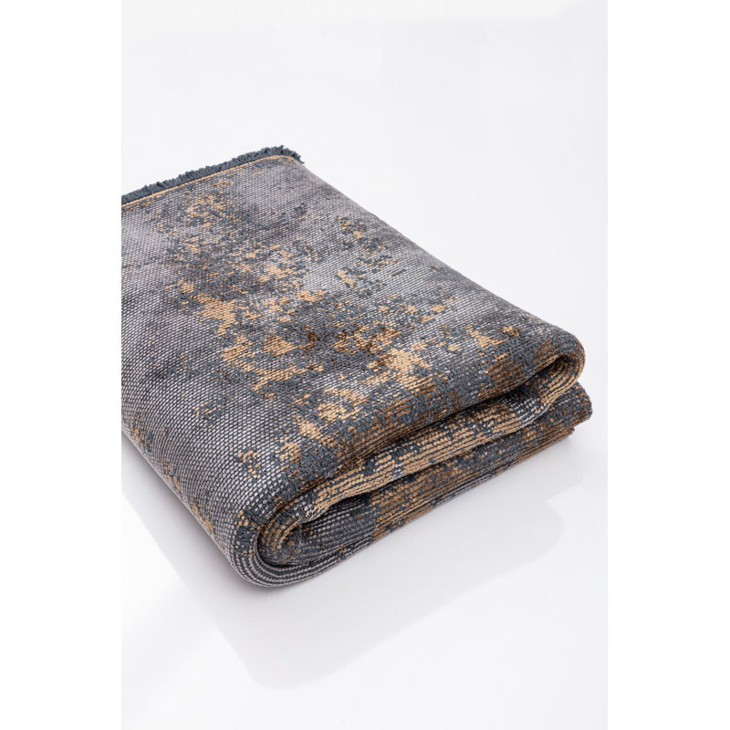 Rapture Gray Brown Damask Luxury Area Rug, Rectangle 7'10" x 9'10"