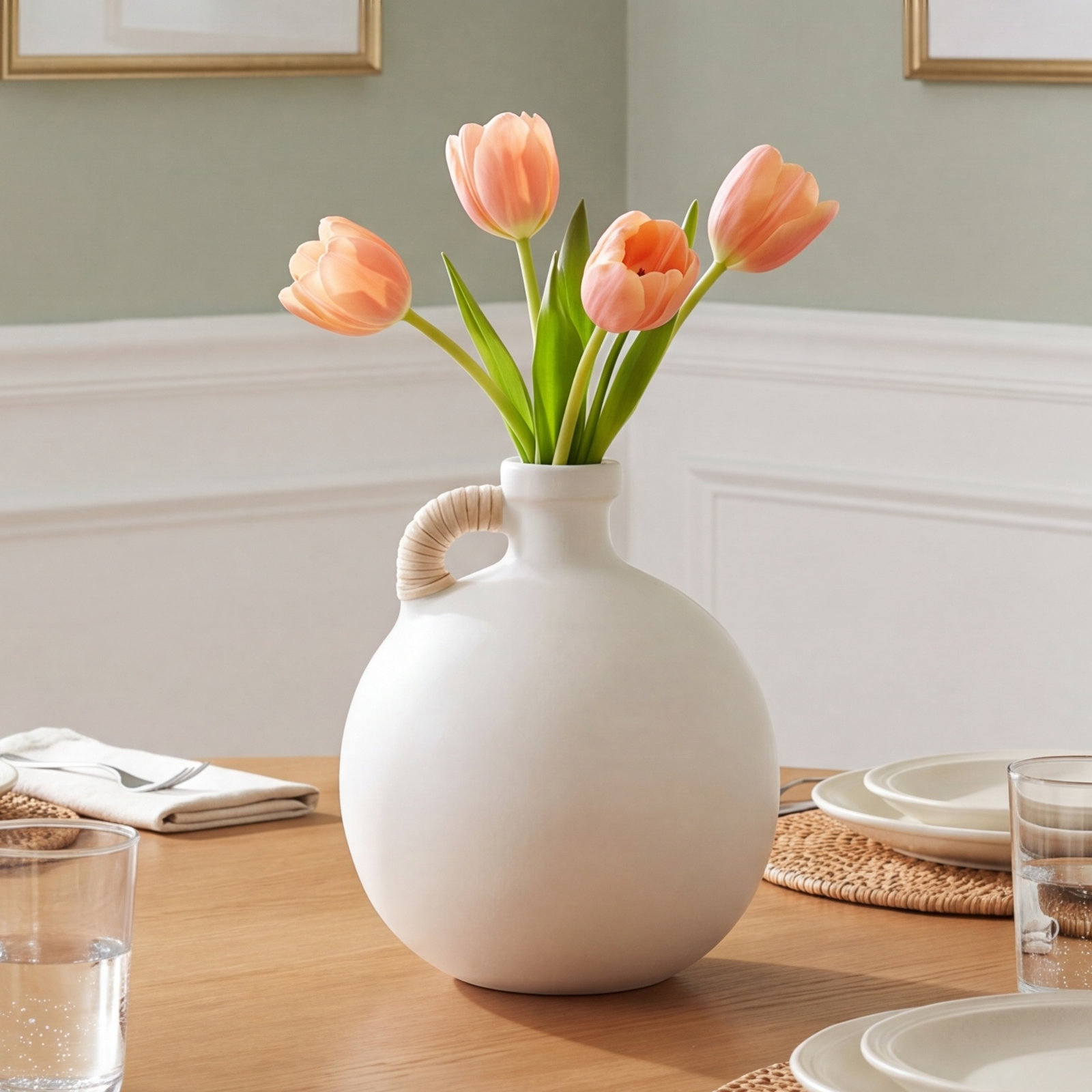 Winslet Terracotta Table Vase, White, 10.95" H x 9.35" W x 9.35" D