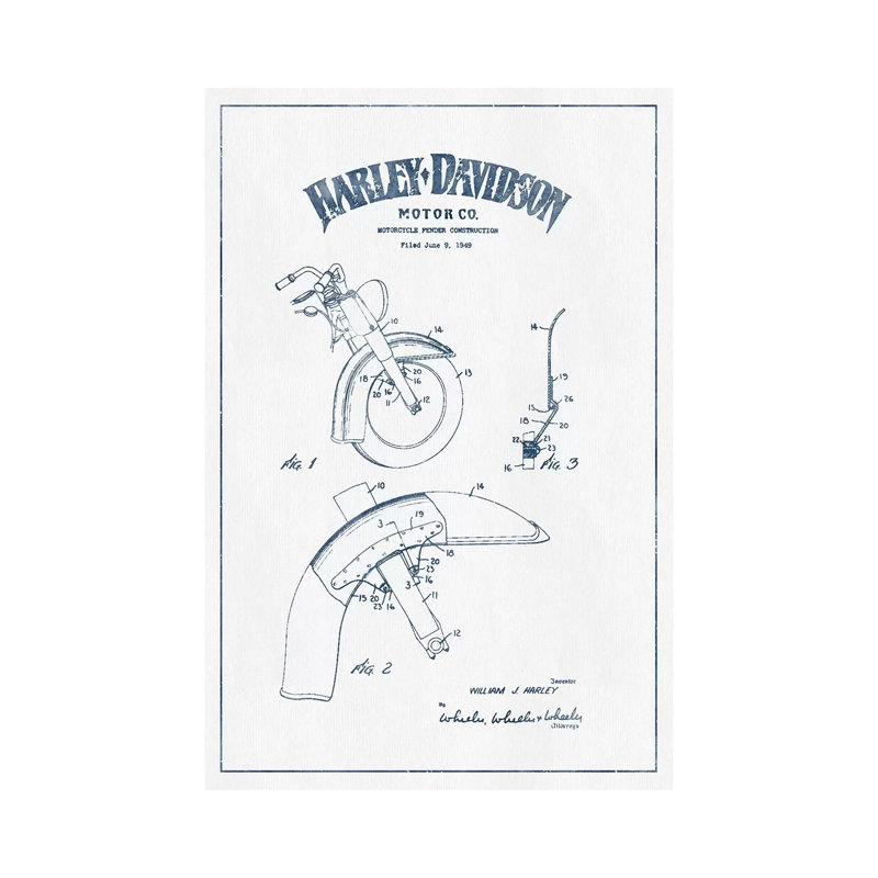 Harley-Davidson Motorcycles Fender Construction (Ink) by Aged Pixel - Wrapped Canvas Print, 20.32 cm H x 30.48 cm W