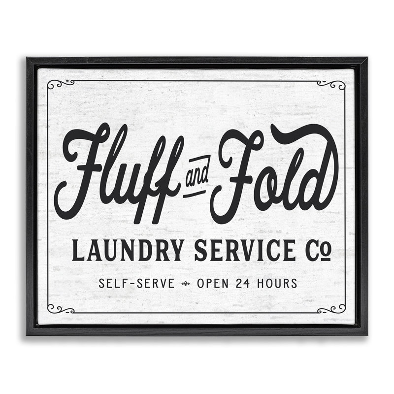 "Fluff and Fold Laundry Room", art mural encadré sur toile flottante, Cadre flottant noir de jais, H 25 po x l 31 po