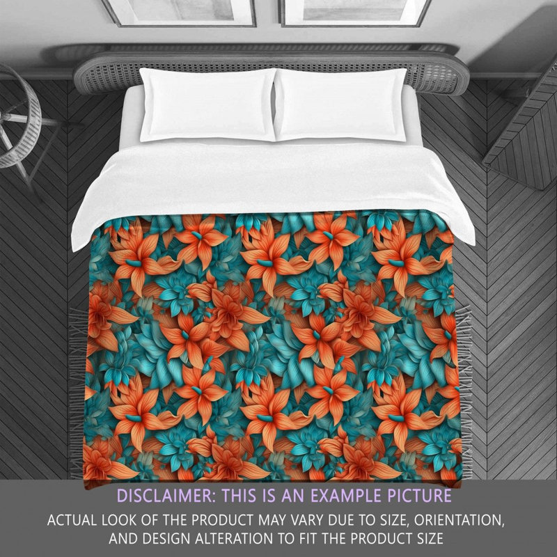 Machine Printed Comforter, Twin Extra Long Comforter, Orange/Green Floral