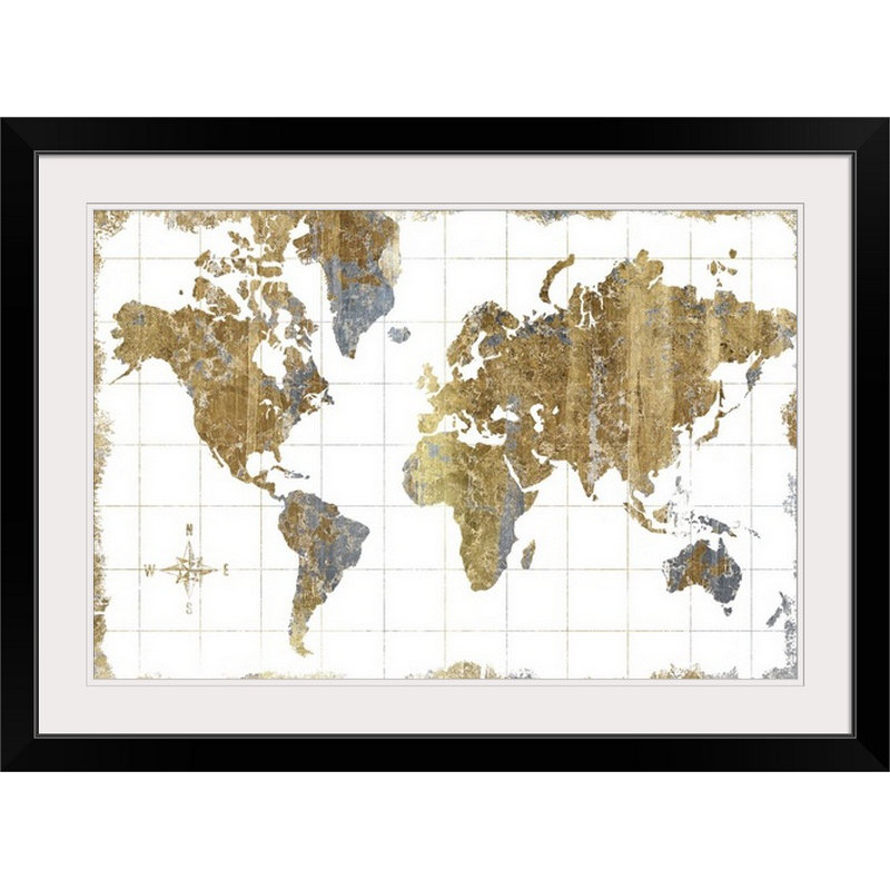 « gilded map », impression, Cadre noir, H 24 po x l 32 po x P 1 po