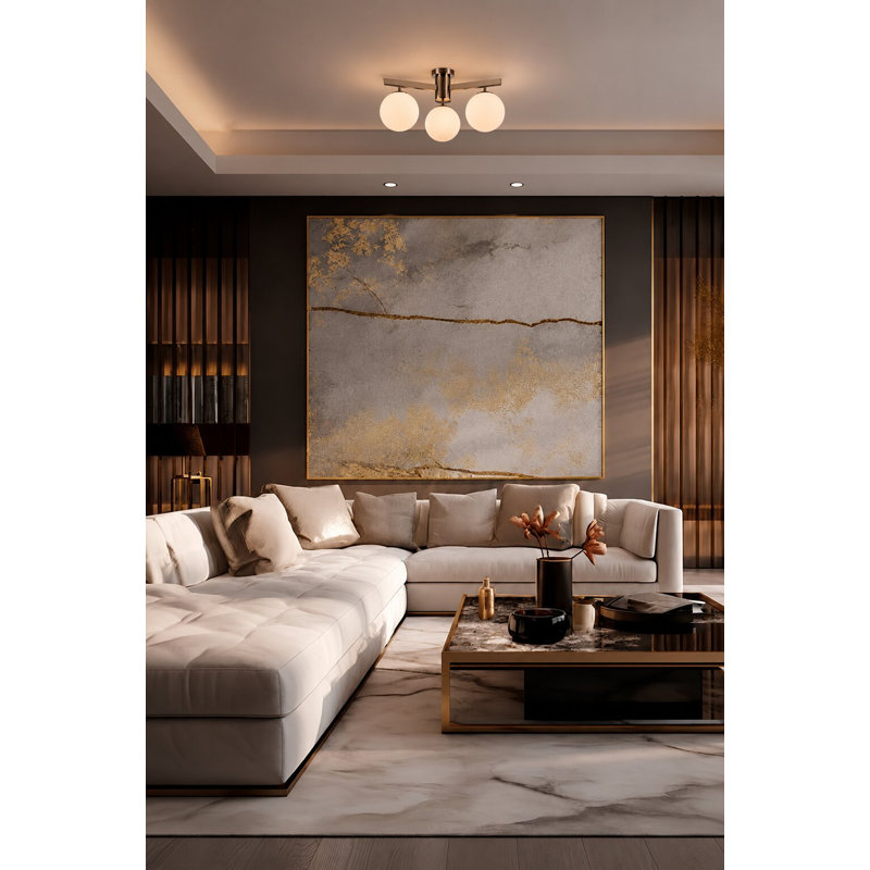 Transitional 3 Light Globe Linear Flush Mount , Shiny Nickel