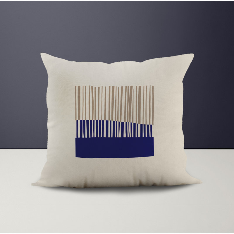 Jeté carré en polyester intérieur / extérieur, Beige/bleu marine, L 17 po x H 17 po