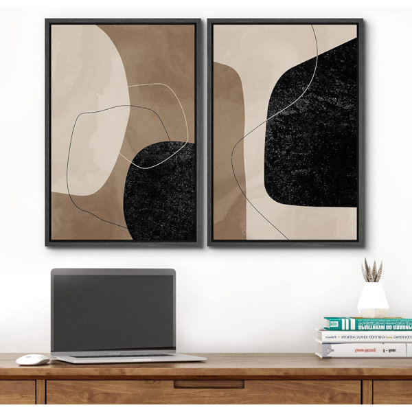 IDEA4WALL Mid-Century Style Brown Black & Tan Polygons Abstract Shapes ...