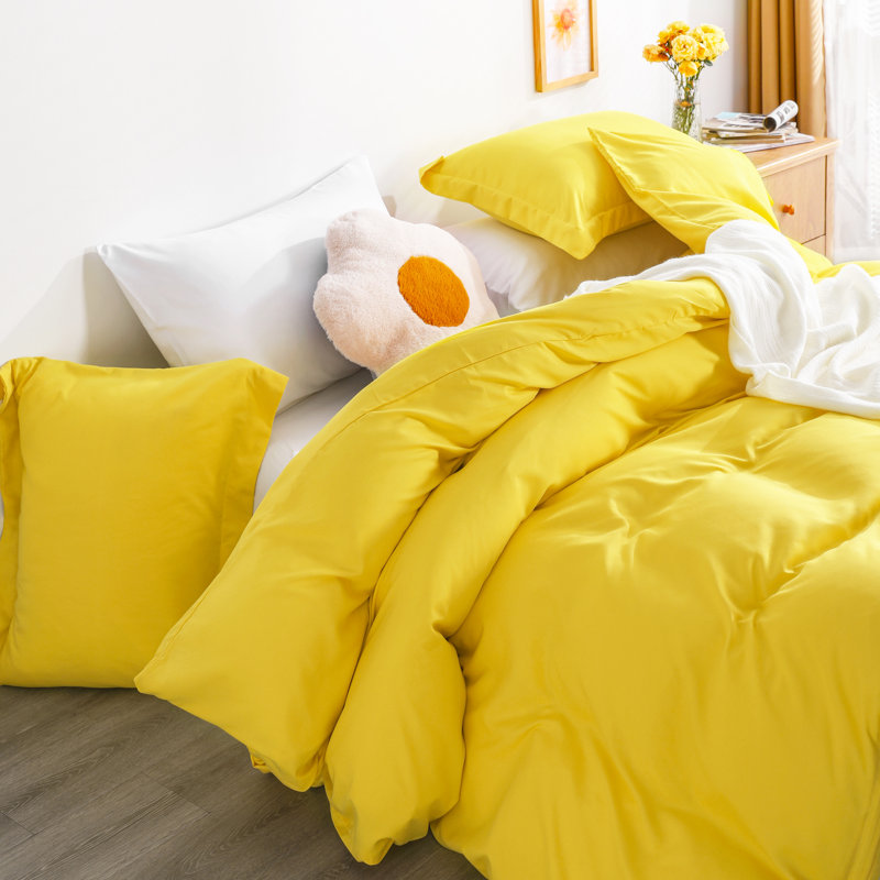  Duvet Cover Set, Yellow, Queen Duvet Cover + 2 Standard Shams