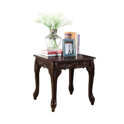 Traditional Ornate Dark Cherry Wood End Table - Rich Color Finish, 22"W X 21"D 20"H, Some Assembly Warm Colored With Embellishment Required