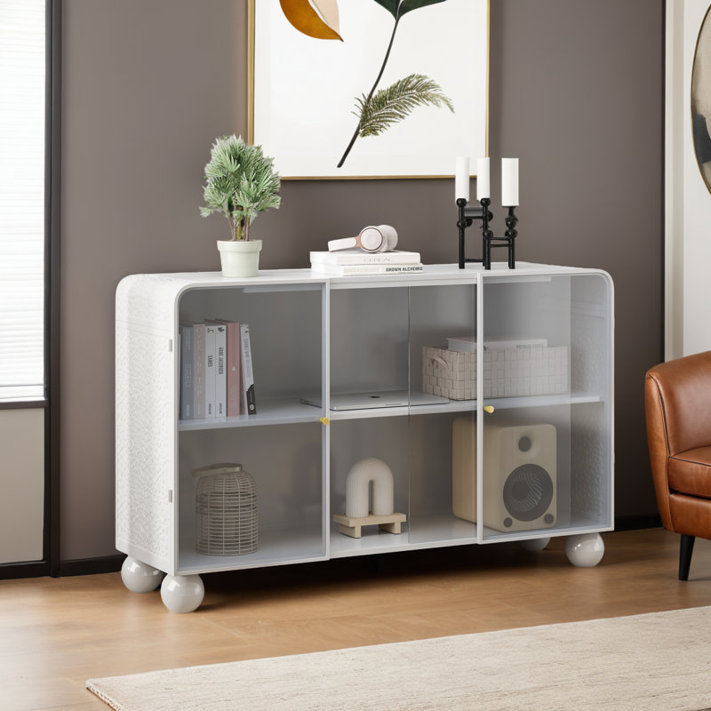 Floor-To-Ceiling Glass Storage Cabinet, White