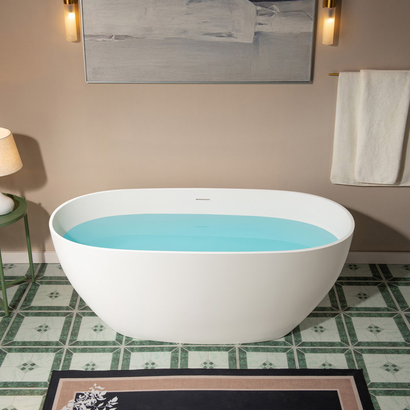 Baignoire autoportante en résine de 55 po avec trop-plein et drain escamotable
