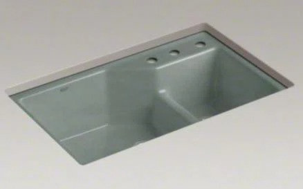 Indio® 33" L x 21.125" W Double Basin Undermount Kitchen Sink with Accessories, 3 hole, Basalt