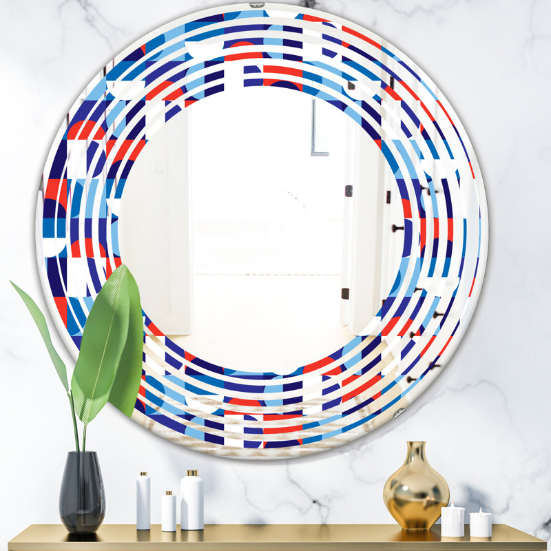 Coastal Frameless Wall Mirror, 23.6" H x 23.6" W, Wave Polka Dots