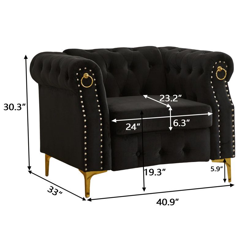  40.9'' Elegant Comfort Velvet Upholstered Armchair with Tufted Design, Black