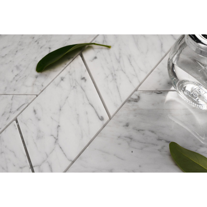 4" x 6" Marble Random Mosaic Wall & Floor Tile, Carrara White Marble