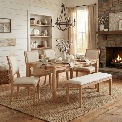 Vintage Extendable 6-Piece Dining Set with 4 Chairs and Bench