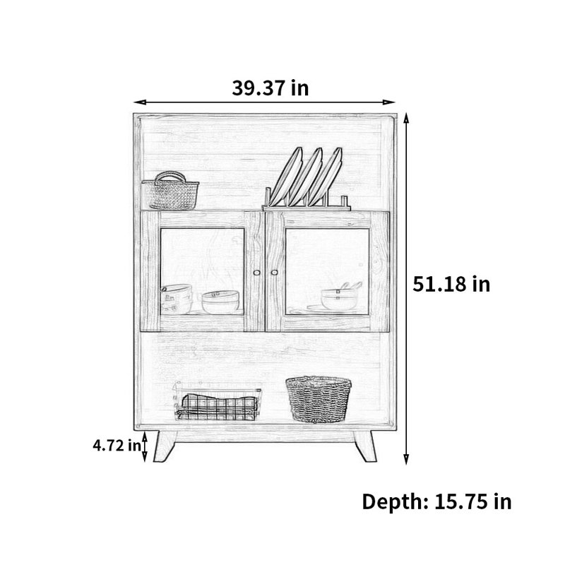 Simple solid wood glass pantry sideboard