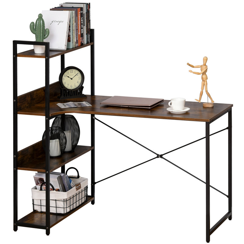 Crandon Metal Base Writing Desk, Black, Brown