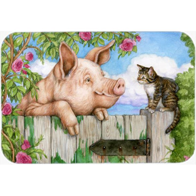 Caroline's Treasures Pig at the Gate with Cat Glass Cutting Board