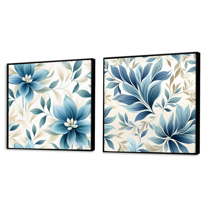 Ensemble de 2 Esters - Abstract Botanicals Square Collage, Cadre flottant noir, H 16 po x l 33 po
