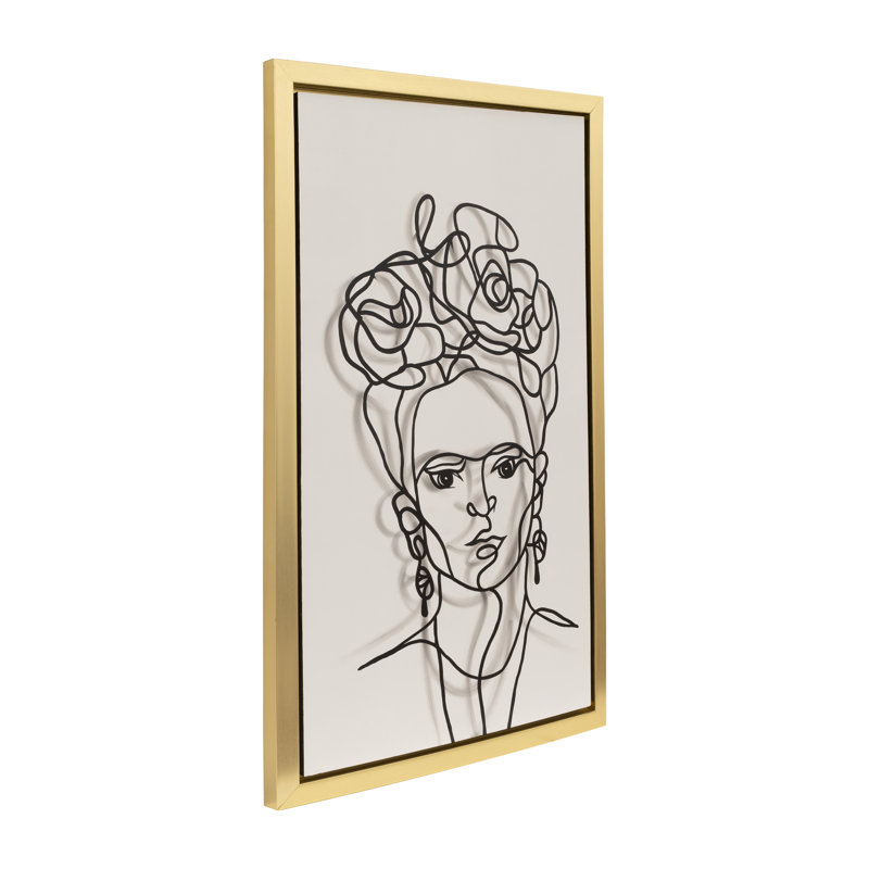«Abstract Face Line», reproduction d'art sur toile avec cadre en bois pour la décoration intérieure - boîte d'ombre moderne, peinture pour salon - noir et blanc