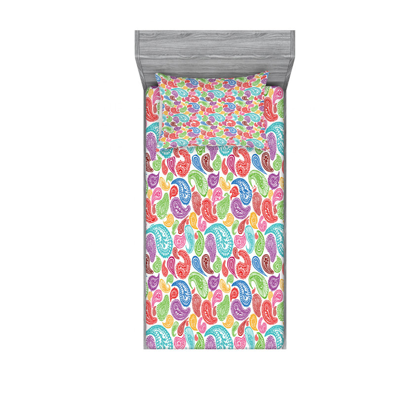 Microfiber Floral Sheet Set, Twin XL Sheet Set with 1 Pillowcase, Paisley 11