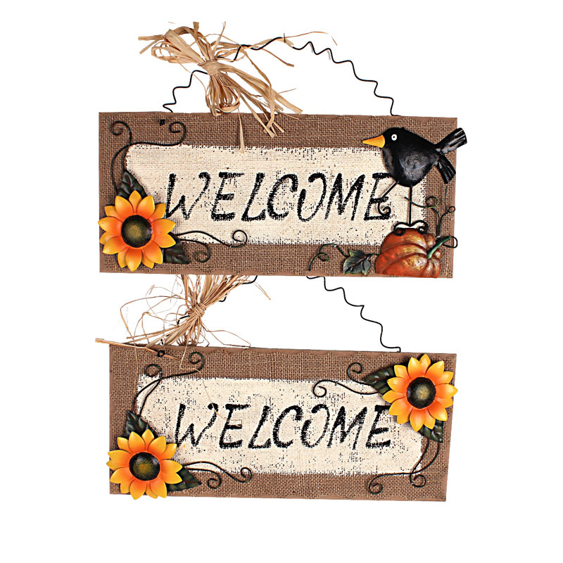Ensemble de décoration murale panneau de bienvenue 2 pièces en bois/lin