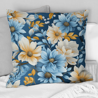Yellow And Blue Farmhouse Flowers Pattern I - Floral Printed Throw Pillow