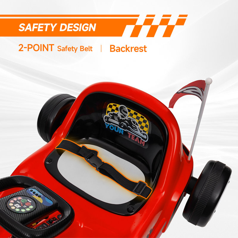 AIYAPLAY 6V Electric Go Kart w/Music, Light, Horn, for Ages 3-5 Years, Red