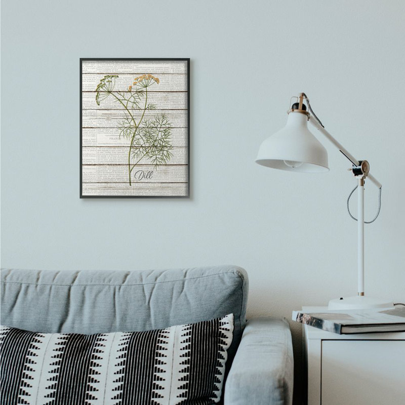 «Dill Vintage Herb Kitchen Dining Room Word Collage Design», impression sur toile, Giclée encadrée noir minuit