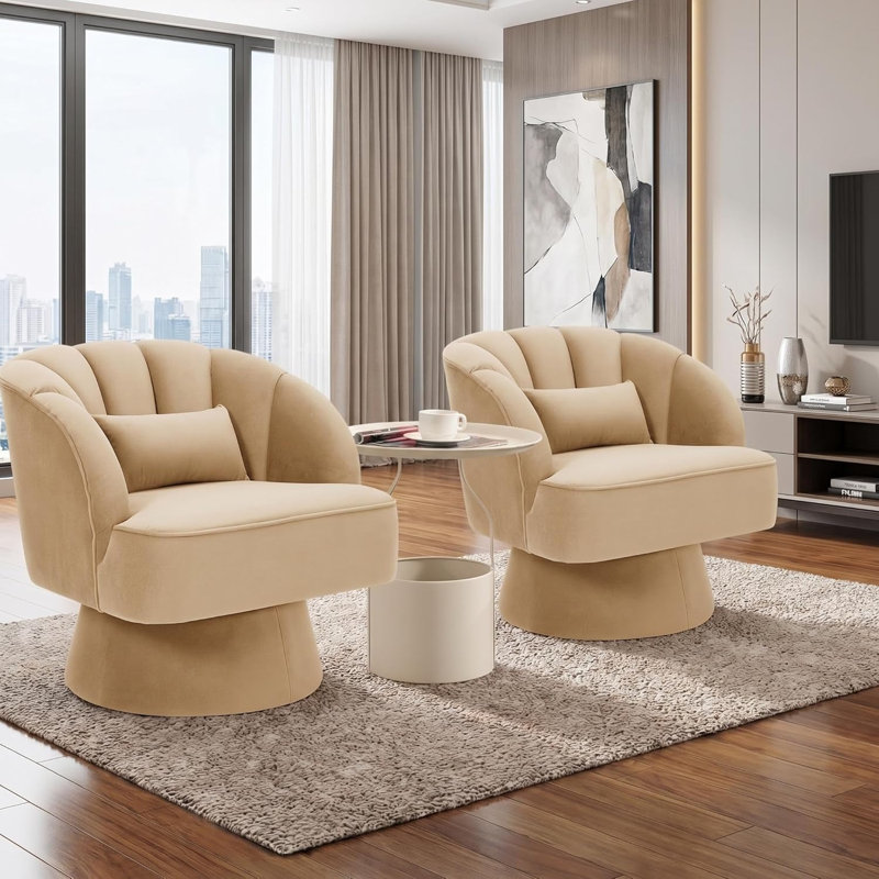 Upholstered Swivel Accent Chair, Beige