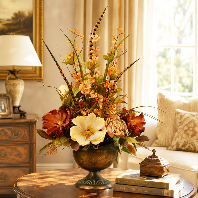 Faux Silk Magnolia, Peony Arrangement in Vase