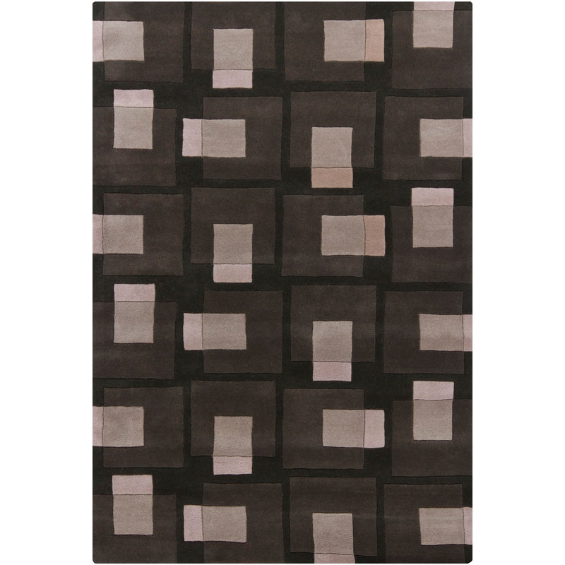 Tapis d'intérieur gris, vert, ivoire et crème en laine touffeté à la main Stickel, Rectangle 5 pi x 7 pi 6 po