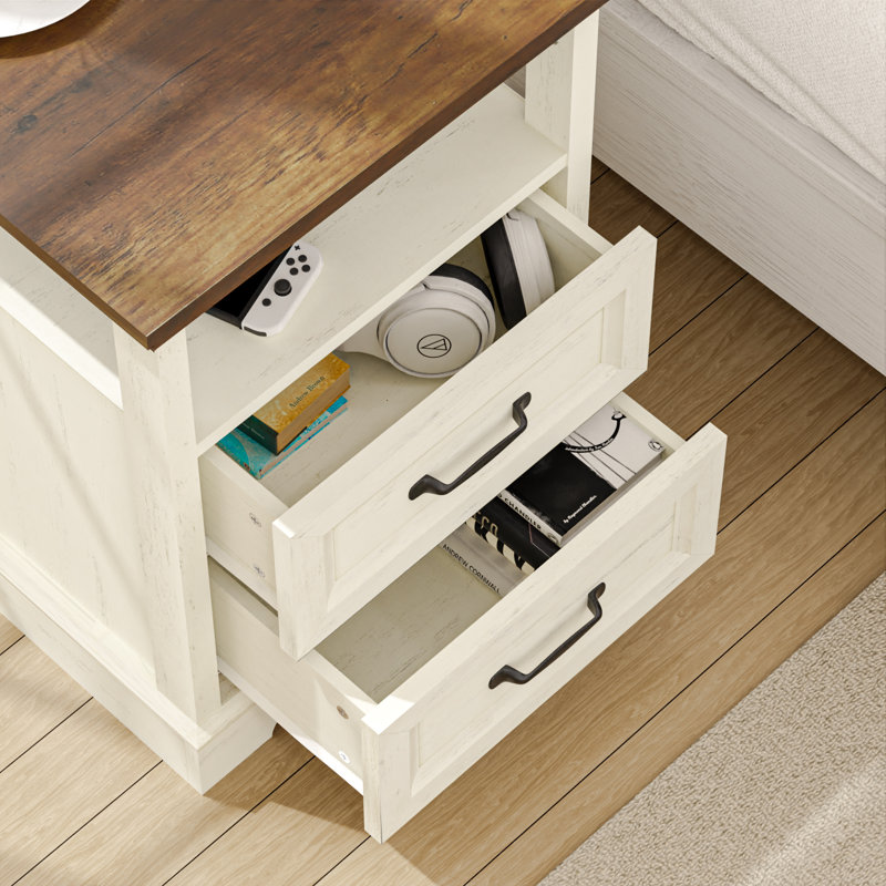 17.7'' W Farmhouse Nightstand With Charging Station