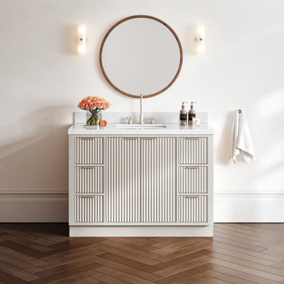 Meuble-lavabo simple en bois massif de 48 po avec plateau en quartz blanc chaud de 1,5 po Haun de Haun