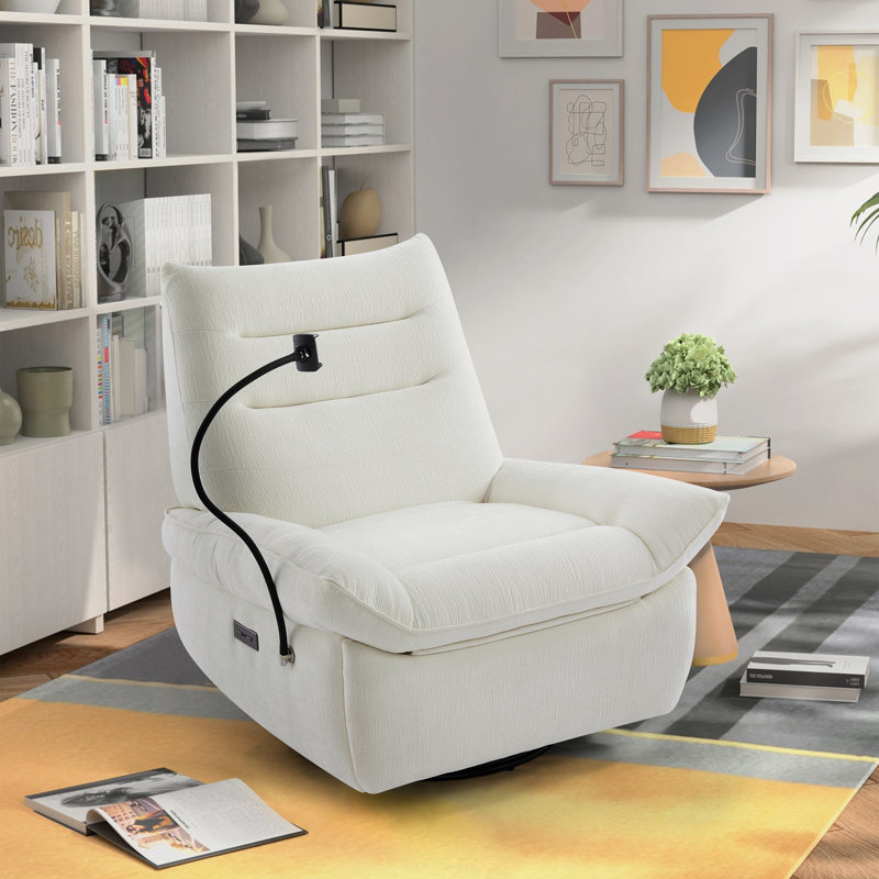 Upholstered Power Recliner, White