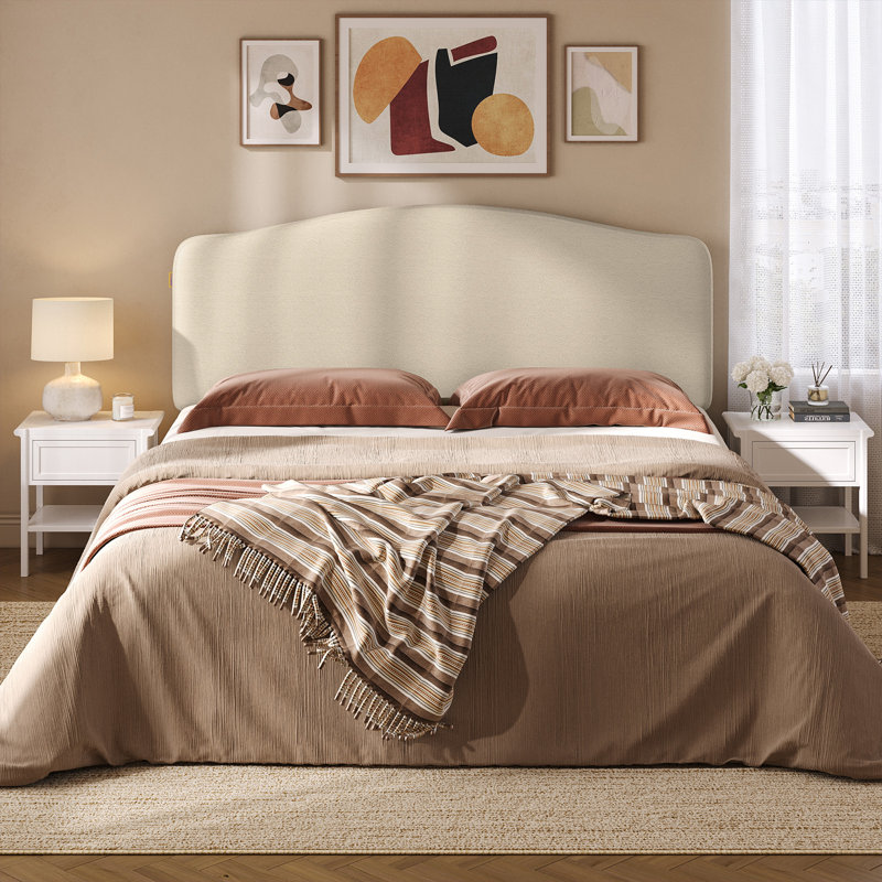 Tête de lit courbée rembourrée avec hauteur réglable et fixation facile à brancher, velours de serviette résistant aux égratignures