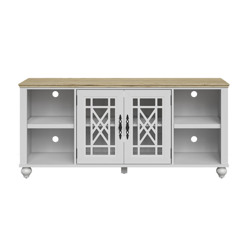 60" Two-Tone Farmhouse TV Stand with Storage Cabinets, White, 27" H x 60" W x 15.55" D
