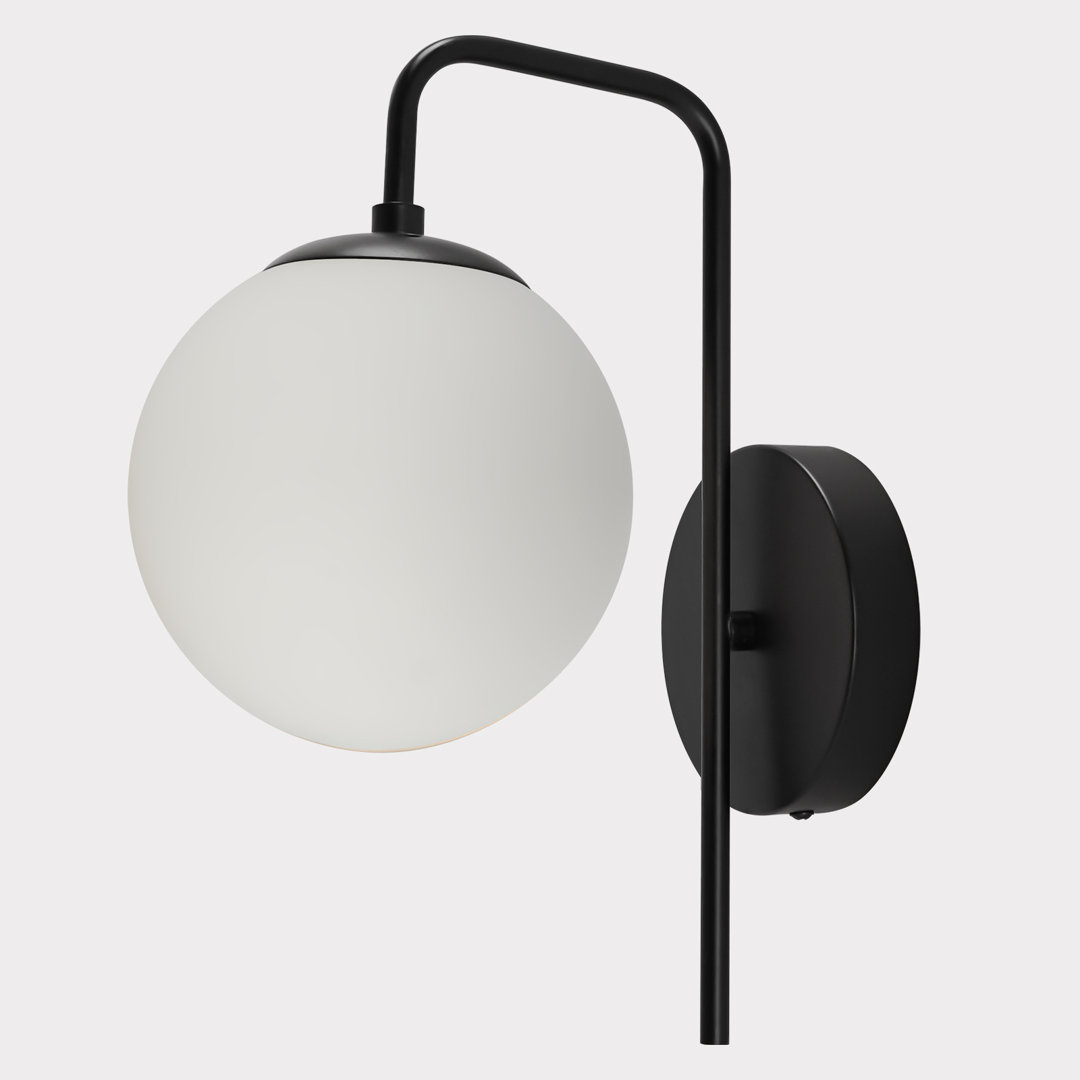 Darienne 1 Light Armed Wall Sconce -Gold White Glass Globe Wall Light Mercer41 