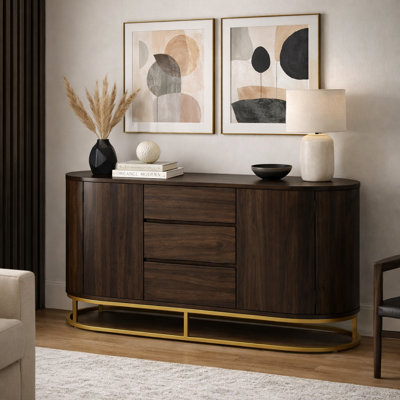 Modern Solid Wood Sideboard with Push-Open Doors, Live Edge Drawer Fronts, and Spacious Storage
