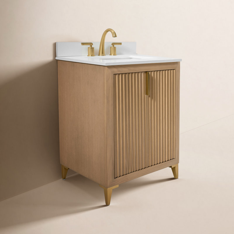 Turlington 24" Freestanding Standard Single Bathroom Vanity with Top, Oak