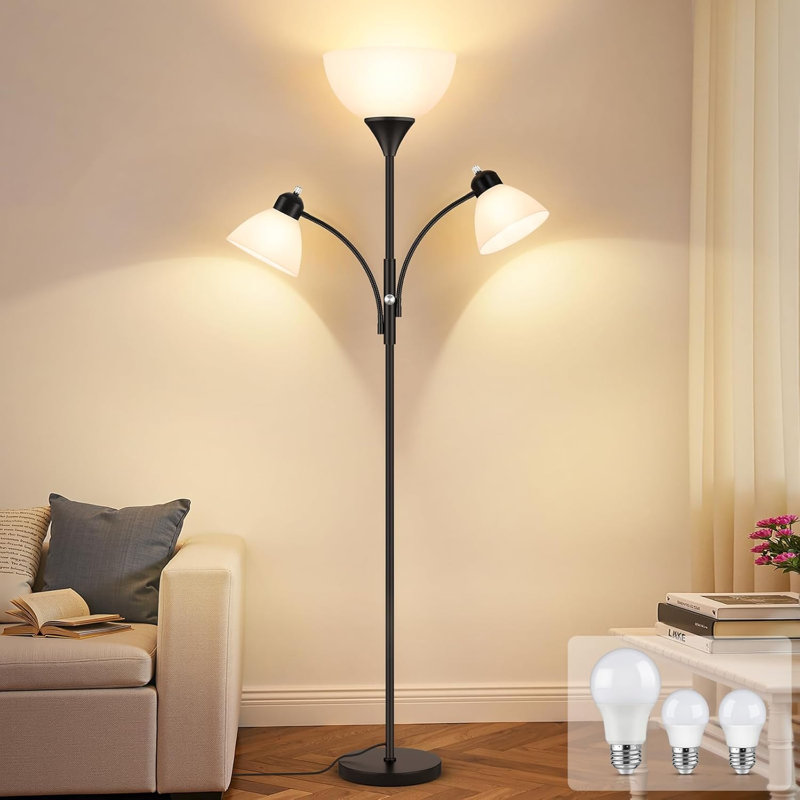 Lampe sur pied pour le salon, lampe torchère à intensité variable de 72 po avec 2 lampes de lecture pour la chambre à coucher
