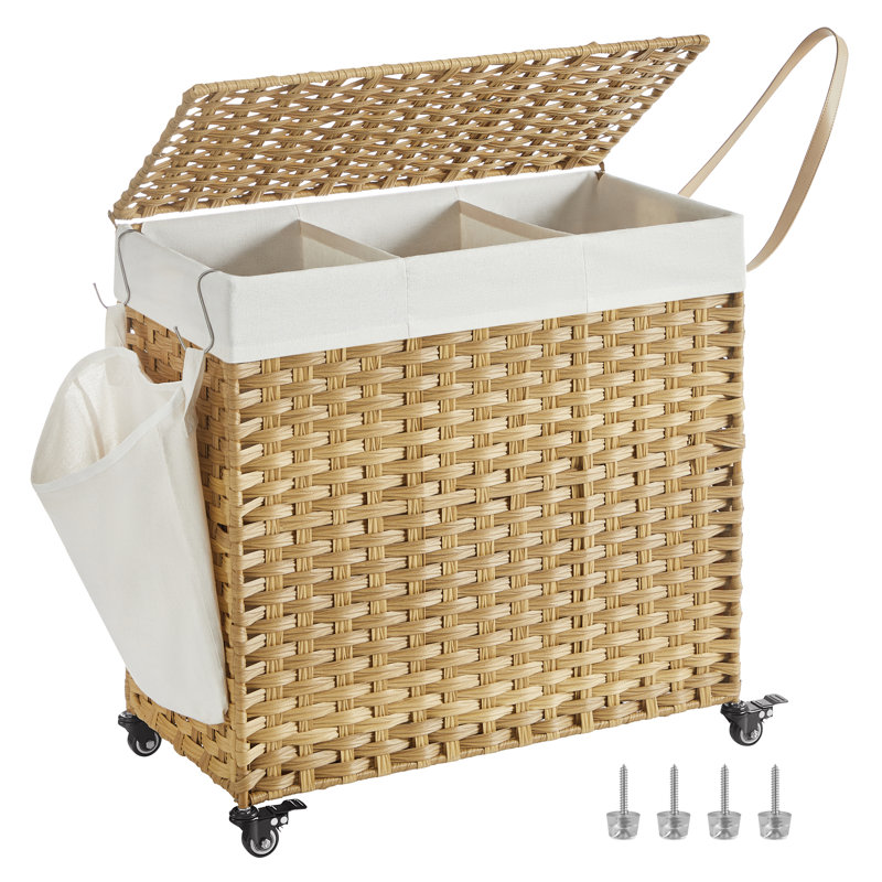 Wood Rolling Laundry Hamper with Handles, Natural
