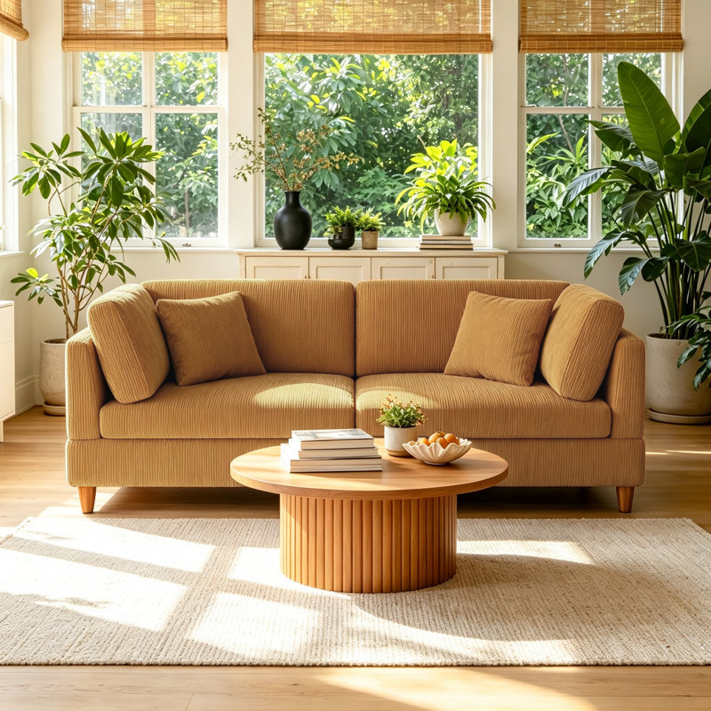 Ensemble de sièges modulaires en velours côtelé, Velours côtelé orange, H 36,3 po x l 80,4 po x P 39,4 po