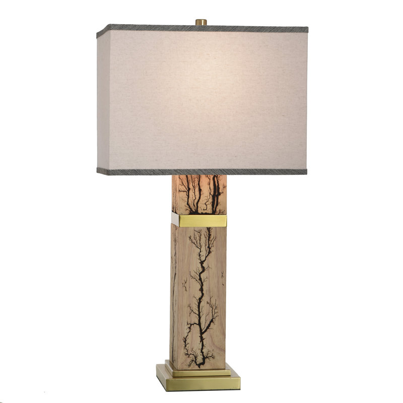 Lampe de table en bois - or Ramsel - abat-jour avoine